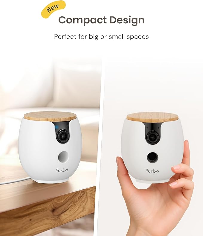 Furbo Mini 360° [New] 2K QHD Pet Camera: Dog & Cat Rotating Treat Dispenser w/Phone App, Smart Indoor Cam with 2-Way Speaker & Night Vision. No Subscription Needed. Standard See, Talk, & Toss Features