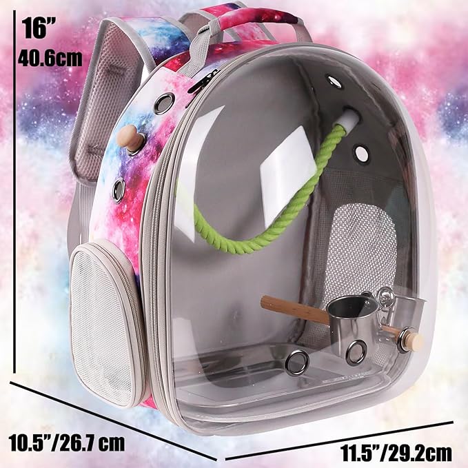Galaxy Pink Bird Carrier Backpack with Perch - Bubble Backpack for Birds Conures, Budgies and Small ParrotsIdeal Ideal for Vet and Outdoor Adventures(Galaxy Blue, Large)