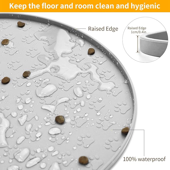 KPWACD Dog Food Mat Anti-Slip Bowl Mats for Food and Water, High-Lips Waterproof Pet Placemat Prevent Messy Spills to Floor, Silicone Puppy Feeding Trays for Large Medium Small Dogs Cats