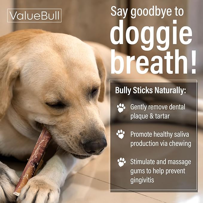 ValueBull Bully Sticks for Large Dogs, Super Jumbo 6 Inch, 25 Count - All Natural, Grass Fed, Single Ingredient, Long Lasting Dog Treats for Aggressive Chewers