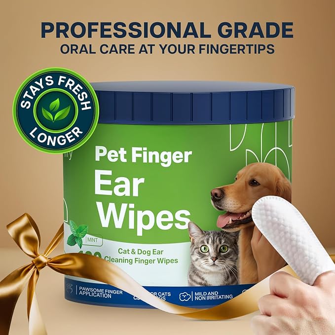 Dog Teeth Cleaning Wipes - 100 Value Pack - Fresh Mint Dog Dental Wipes, Vet Formulated Pet Teeth Cleaning Finger Wipes for Dogs & Cats – Effective Dog Teeth Cleaning, Plaque & Tartar Solution