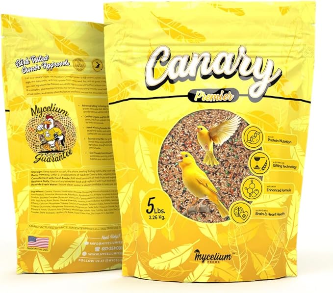 Mycelium Canary Premier Bird Food (5 LB Bag) | Organic, High-Protein Canary Seed Mix with Flax & Whole Eggs | Supports Brain & Heart Health | Vitamin-Enhanced, Non-GMO, Made in USA