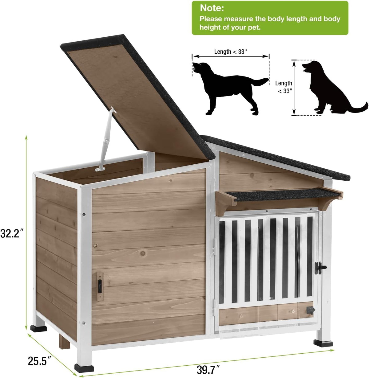 Dog House Outdoor with Bowls Weatherproof Dog Kennel with Anti-Chewing Iron Frame Dog Shelter for Small Medium Dogs(Light Brown)
