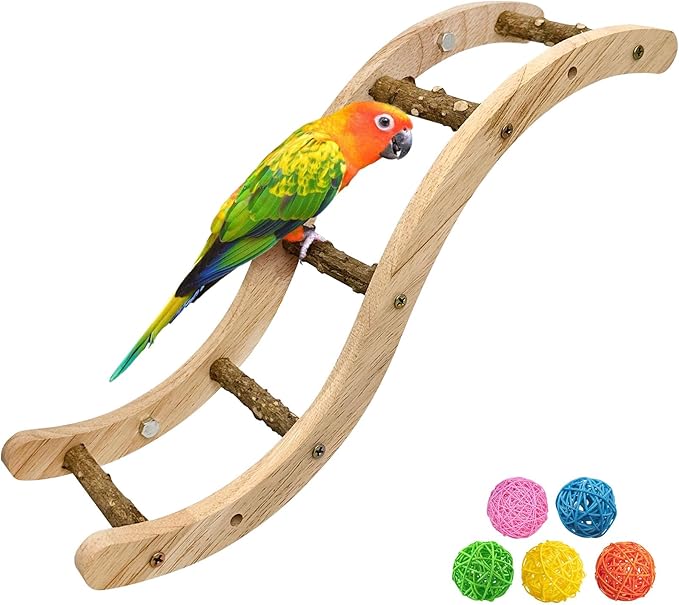 Hamiledyi Nature Wooden Bird Ladder Pet Parrots Climb Bridge Exercise Stands for Parakeet Climbing Chewing Bridge Bird Cage Accessories for Cockatiel Parakeet Lovebirds Budgie