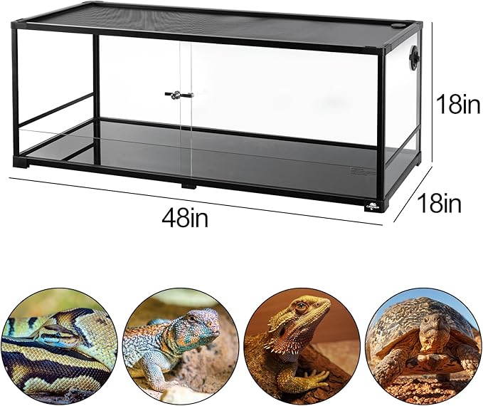 67 Gallon Reptile Tank, Glass Reptiles Terrarium 48" x 18" x 18", Sliding Door, Top Ventilation, Cable Pass, Humidify Hole, Large Reptile Cage Habitat for Bearded Dragon, Lizard, Snake, Gecko