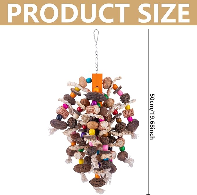 Deloky Large Parrot Bird Chewing Toys, Natural Nuts Corn Parrot Tearing Toy, Wooden Bird Cage Toy for African Grey, Macaws Cokatoos, Amazon Parrots and Other Large Birds