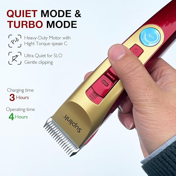 Dog Clippers for Grooming for Thick Heavy Coats/2-Speed Low Noise Rechargeable Cordless Pet Shaver with Stainless Steel 4 Blade for Dogs Pets and Animals