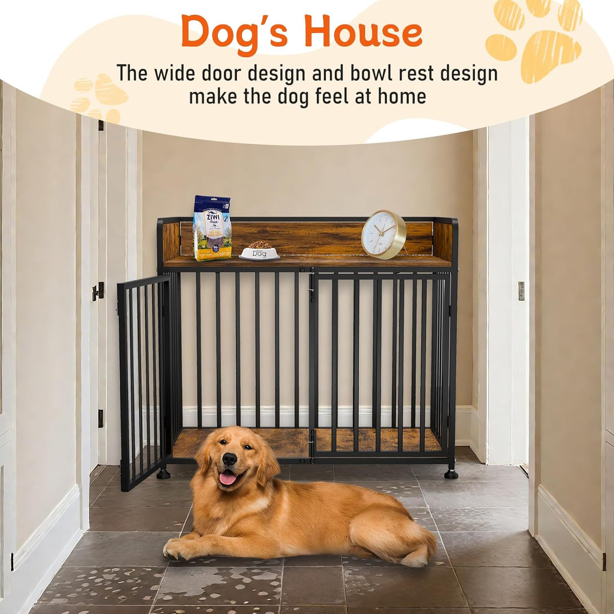 Dog Crate Furniture End Table with Table Guardrail, Heavy Duty Large Dogs Cage, 42 Inch Dog Kennel, Medium Large Dogs House Decorative Pet Crate Indoor
