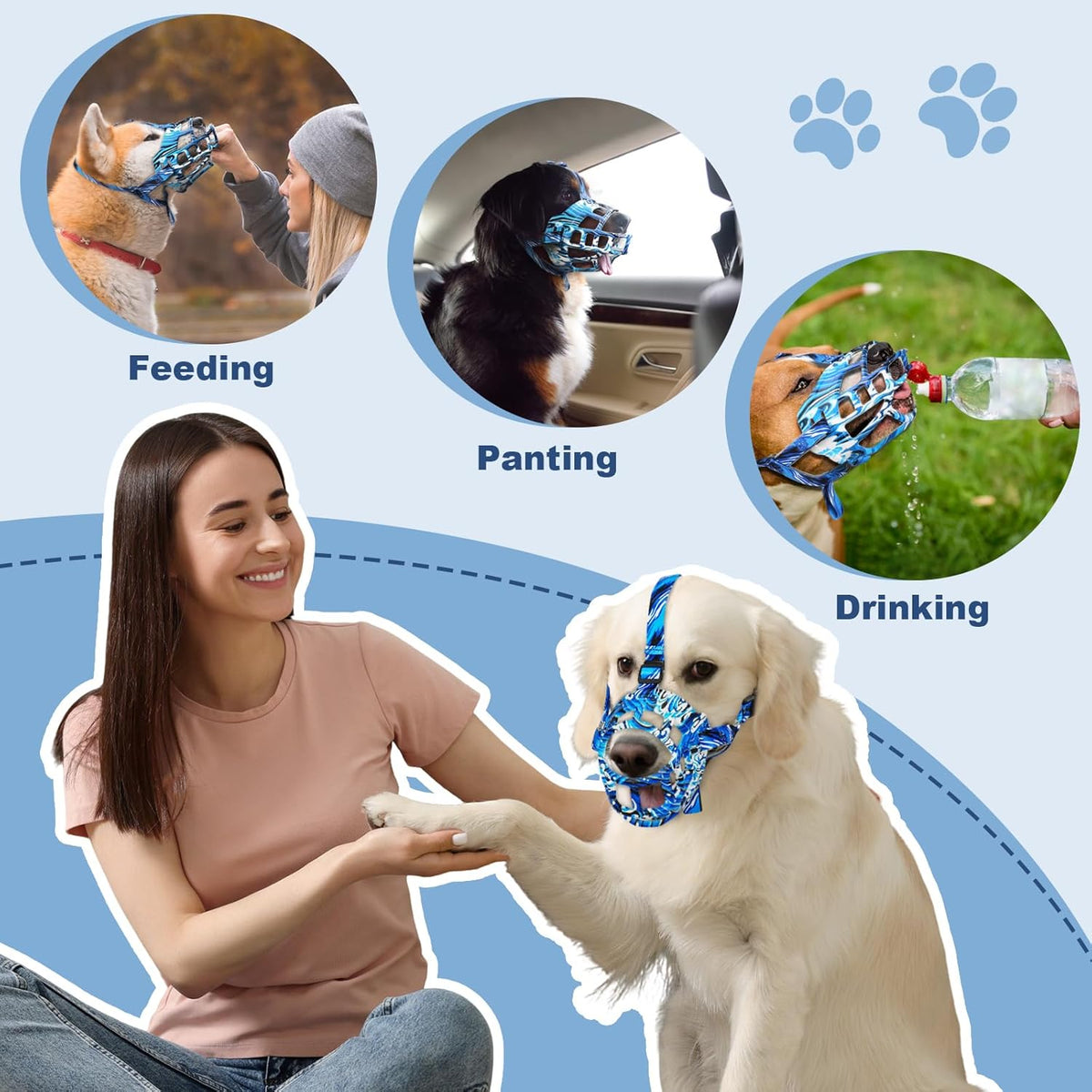 Basket Muzzle to Prevent Biting, Dog Muzzle for Large Medium Small Dogs Allows Panting Drinking Anti Chewing, Perfect for Grooming Trimming Training and Aggressive Reactive Dogs (Blue, Size 5)