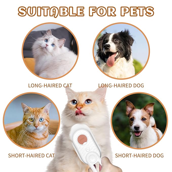 Spritz Defur Comb for Cats, New 3-in-1 Cat Steam Brush for Massaging and Cleaning Shedding Pets, Comb for Long and Short Hair Cats and Dogs Grooming Tool (White)