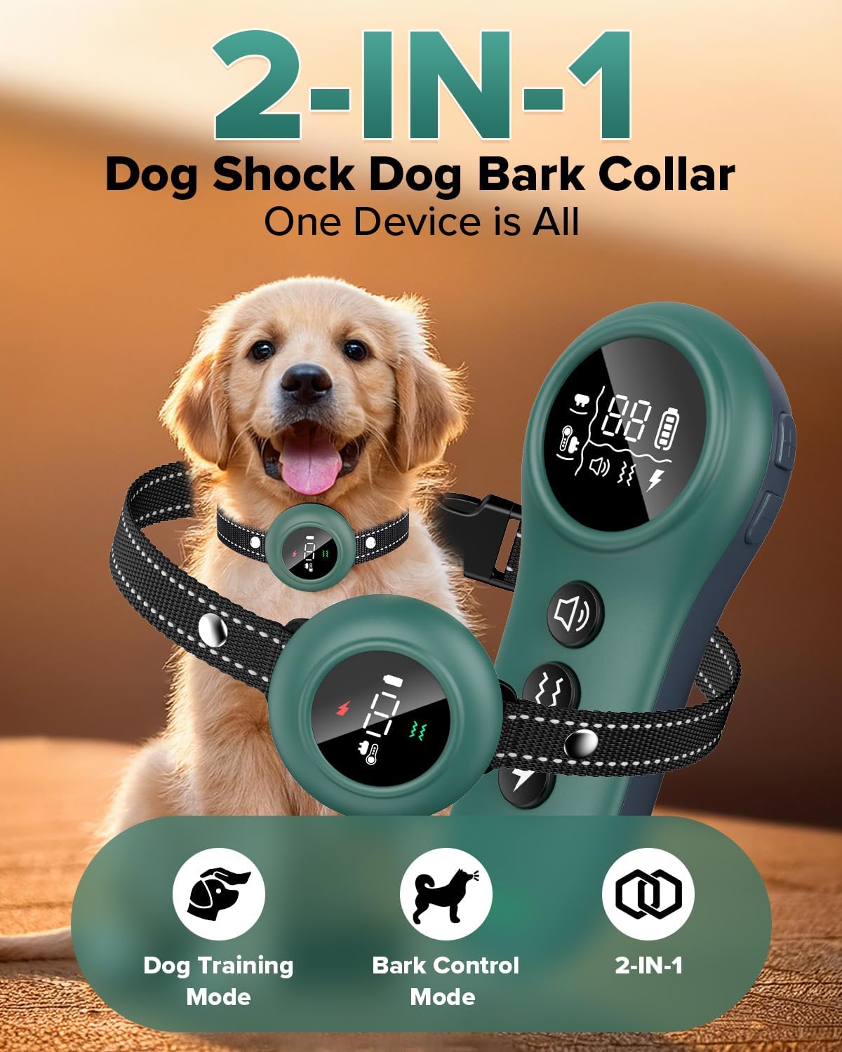 [New 2025] 2-in-1 Dog Shock Collar & Bark Collar – 3300FT Dog Training Collar with Remote, Automatic Anti-Barking, 5 Adjustable Sensitivity Levels, IP67 Waterproof E-Collar for Small Medium Large Dogs