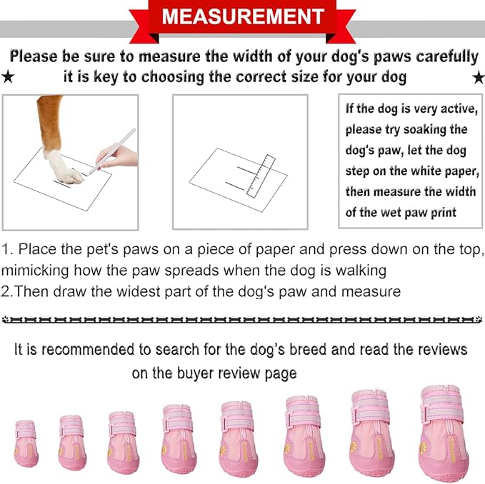QUMY Dog Shoes for Large Dogs, Medium Dog Boots & Paw Protectors for Winter Snowy Day, Summer Hot Pavement, Waterproof in Rainy Weather, Outdoor Walking, Indoor Hardfloors Anti Slip Sole Pink 3