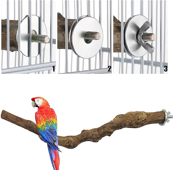 Allazone 4-Piece Bird Perch - Natural Grapevine Stick Swing Chewing Toys for Parrot Cages, Cockatiels, Parakeets, Finches