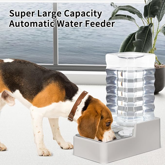 RIZZARI Stainless Steel Pet Water Feeder: 9.5L Automatic Leak-Proof Gravity Dispenser for 40-80 LB Senior Dogs with Spinal Issues - with Filter - Garage Kitchen Use