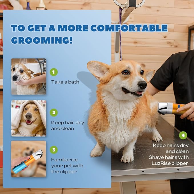 Dog Clippers for Grooming Cordless 400W with Rechargeable 5h-Standby Battery, Low Noise < 50db, Heavy-Duty Pet Hair Shaver Kit, with 2 Sharp & Detachable Blades of 3MM&6MM, Blue