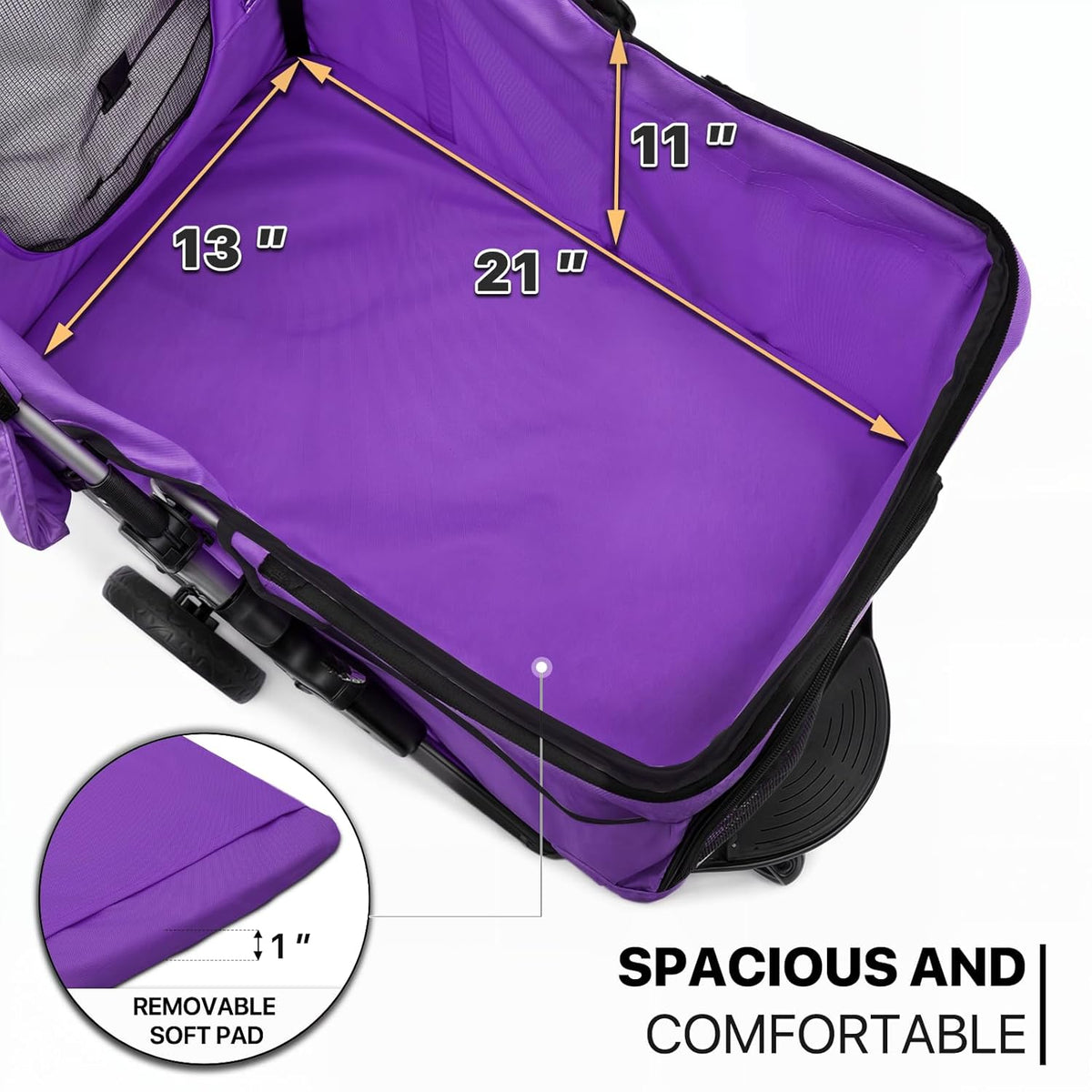 MoNiBloom 3 Wheels Pet Dog Cat Stroller for Small Medium Dogs Cats, Lightweight Foldable Jogger Stroller w/Storage Basket and Cup Holder, Purple