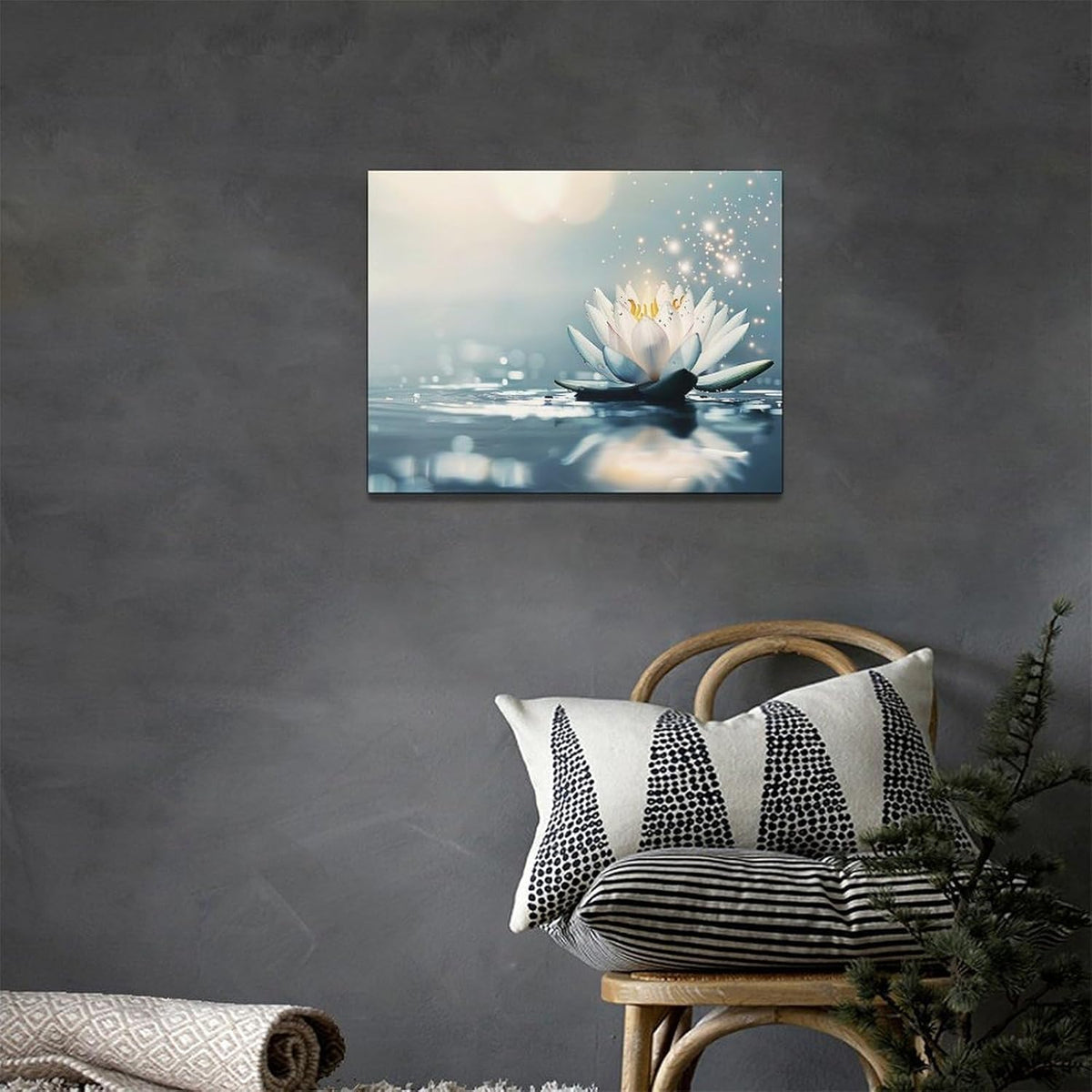 Bathroom Lotus Wall Art Floral Pictures Zen Meditation Wall Decor Yoga Spa Spiritual Canvas Print Painting Artwork for Bathroom Restroom Living Room Bedroom 12"x16"