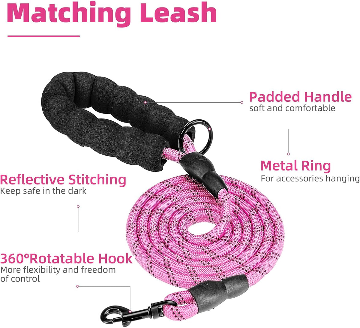 PUPTECK No Pull Dog Harness Medium Sized, Adjustable Reflective Dog Harness with Handle Easy Control, Comfortable Soft Padded Pet Vest Harness for Medium Dogs, Plaid Pink M