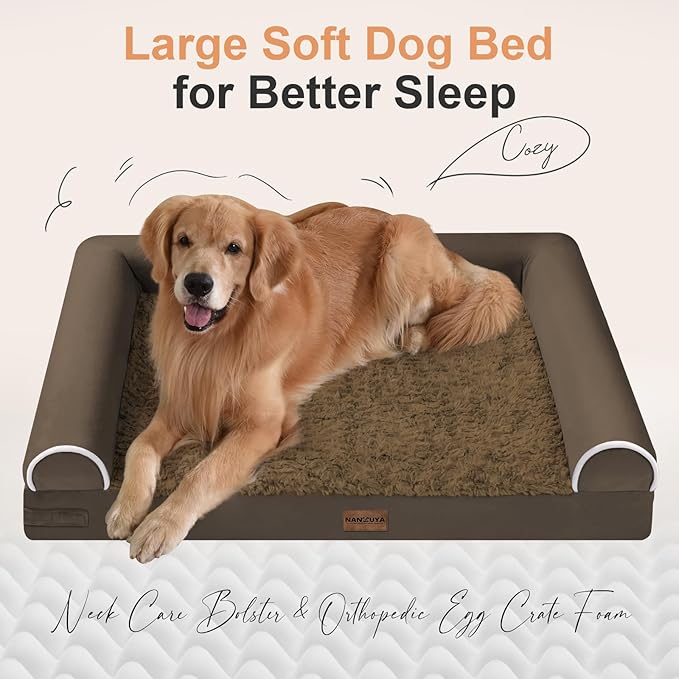 Large Dog Bed Orthopedic Washable: Beds Bolster Small Sized Dogs Bed Egg Crate Foam Couch Sofa Waterproof with Removable Cover - Dark Coffee