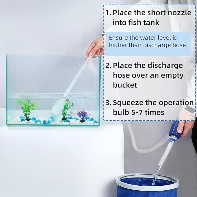 AQUANEAT Aquarium Vacuum Siphon, Hand Pump Fish Tank Water Changer, with Fish Net Algae Scraper 5 in 1 Cleaning Set