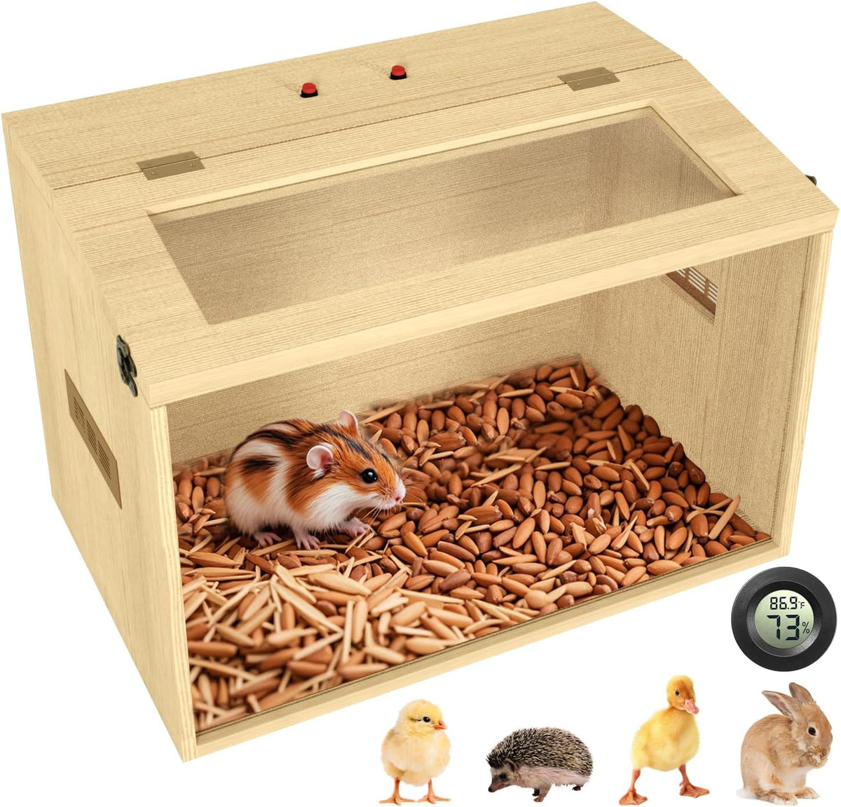 24" Hamster Cage, Top Opening Lockable Roof Door Gerbil Cage, Dwarf Hamster Cage with Hygrometer, Mice and Small Animal Habitat, Chewproof Syrian Hamster Enclosure, (Wooden, 24" L x 16" W x 16" H)