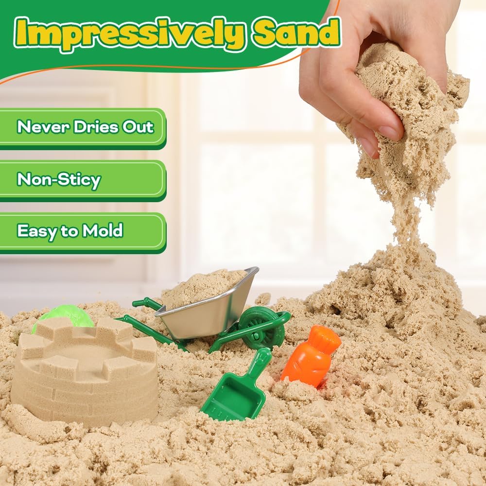 FRUSE Play Sand Farm Toys,Sensory Bins for Toddlers with 2.2lbs Sensory Play Sand,Farm Figures & Tractor Playset,Sandbox Toys for Kids 3 4 5 6 7