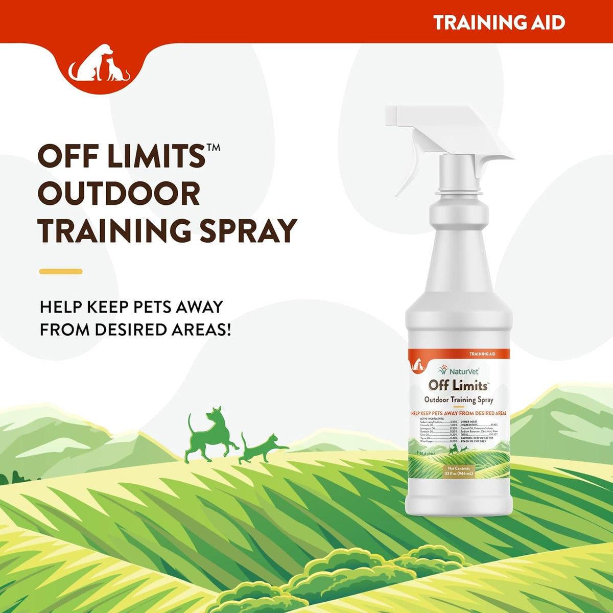 NaturVet Off Limits Pet Training Spray for Dogs & Cats – Deters Pets from Outdoor Areas – Includes Herbal Extracts – Non-Staining Sprays for Training Pets – 32 Fl. Oz.