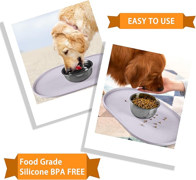 100% Waterproof 0.5" Raised Edge BPA Free Silicone Dog Food Mat, Pet Cat Feeding Mats Contain Spills Protects Floors, Placemats for Cats and Dogs Water Bowl Dishwasher.(Large/XL, Dove)