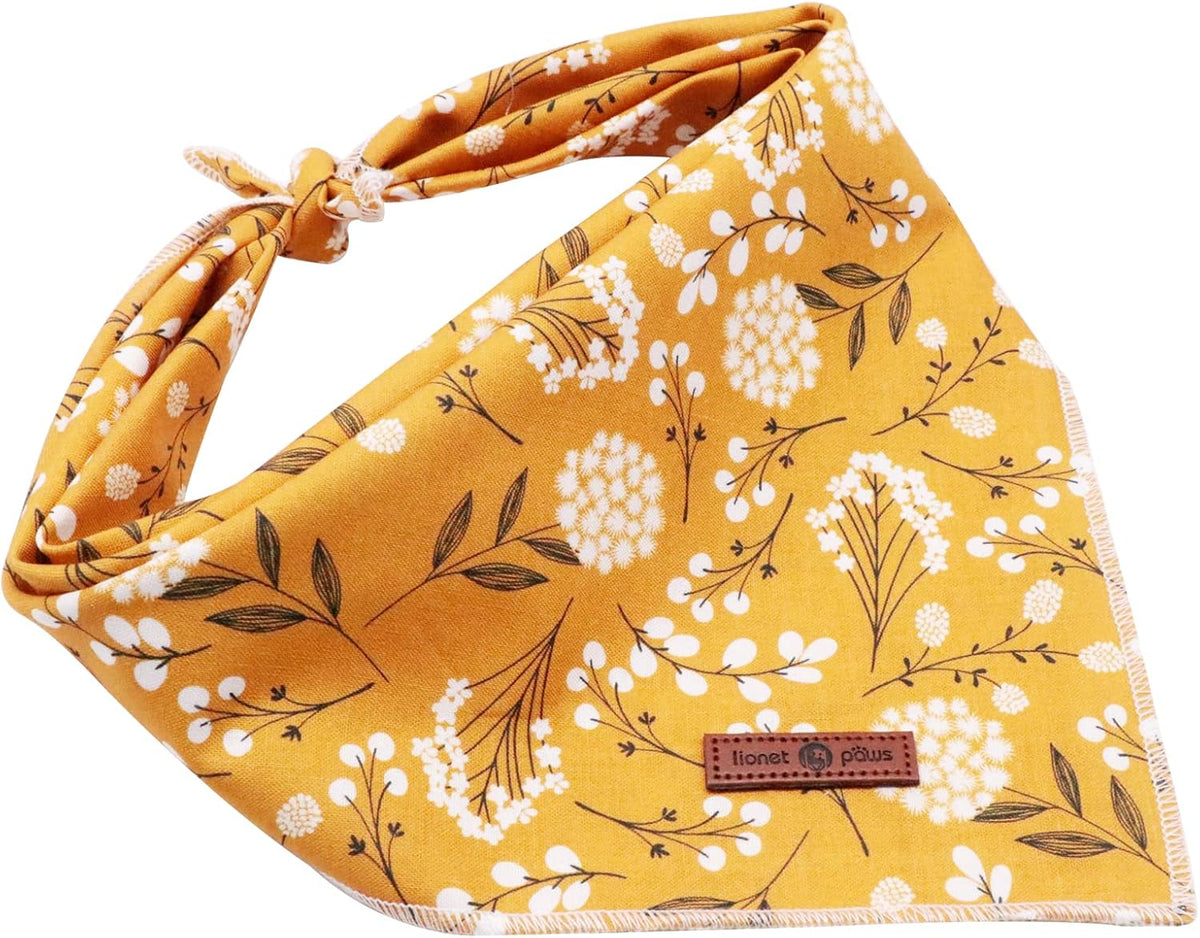 Lionet Paws Flower Dog Bandana,Fabric Yellow Dogs Kerchief for Small Medium Large Dogs,Dog Cotton Triangle Bibs Scarf for Girl Boy