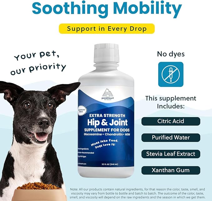 Concentrated Liquid Glucosamine for Large Dogs, Infused with MSM, 5200mg Chondroitin & Glucosamine Liquid for Dogs Hip & Joint Supplement for Mobility & Comfort, 32 oz