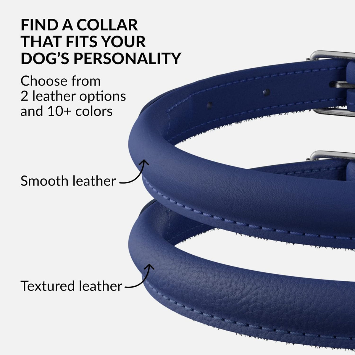 CollarDirect Rolled Leather Dog Collar, Soft Padded Round Puppy Collar, Handmade Genuine Leather Collar Dog Small Large Cat Collars 13 Colors (15-19 Inch, Deep Blue Smooth)