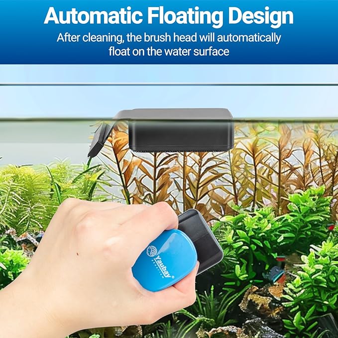 Aquarium Magnet Glass Cleaner, Magnetic Fish Tank Cleaner with Algae Scraper, Double Sided Cleaning Scrubber Brush with Handle, Titanium Blade, Self-Floating, Fit Max 1/4" Thick Glass, Medium