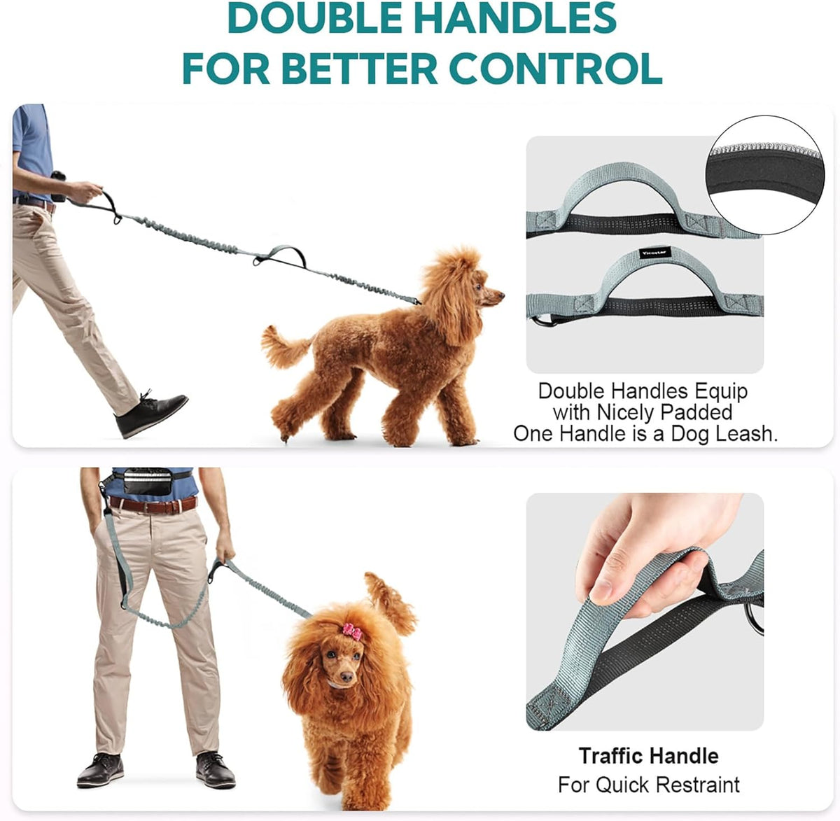 Hands Free Dog Leash with Pouch, Double Leash for Two Dogs, Retractable Bungee with Double Padded Handles, Dog Waist Leash for Dog Walking, Running Leash for Dogs, Dog Walking Accessories