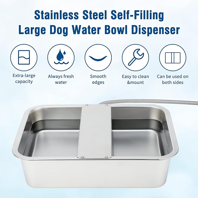 BWOGUE 3 Gal Automatic Dog Water Dispenser for Large Dogs Stainless Steel Outdoor Water Bowl Large Breed Self Filling Dog Waterer Feeder for Dogs Cat Chicken Livestock
