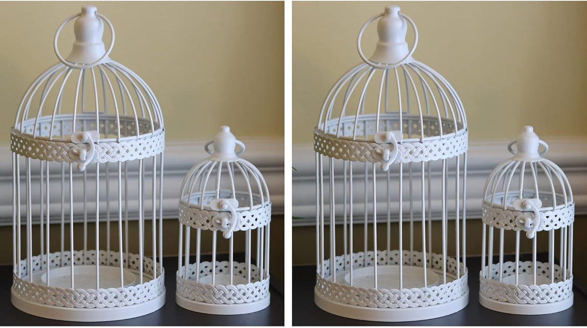 Vela Lanterns Birdcage Decor Candle Holder Lantern Decorative Wedding Table Centerpiece Decorations, White, Set of 4