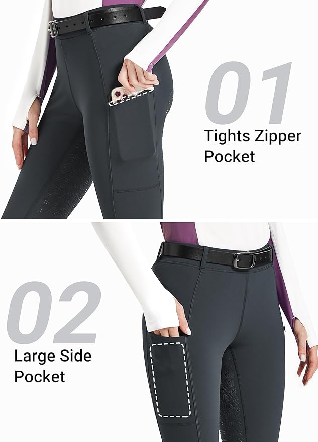 FitsT4 Sports Women's Fleece Lined Bootcut Horse Riding Pants Winter Full Seat Riding Tights with Pockets Equestrian Breeches