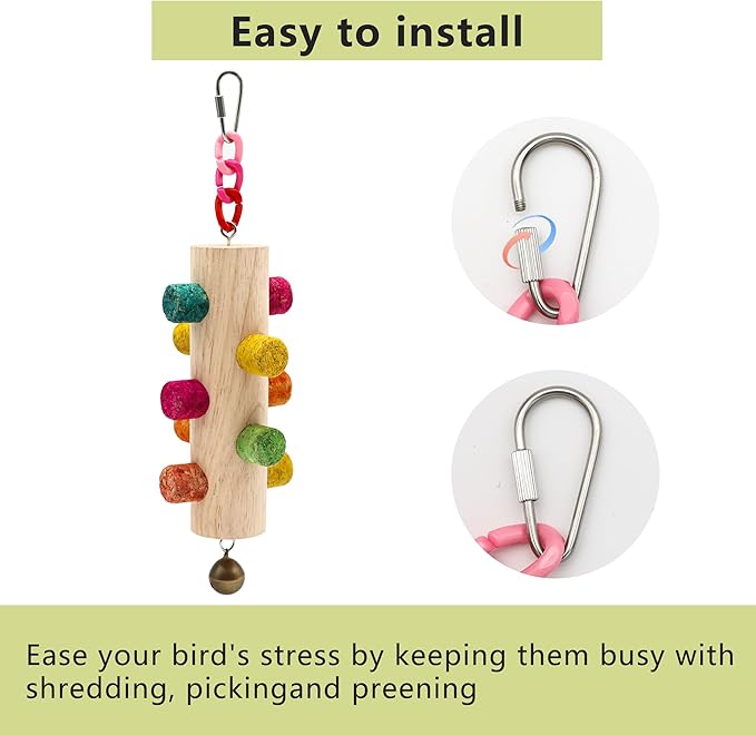 Cylinder Bird Chew Toy, Parrot Cork Stopper Toys Bird Swing Bell Hanging Wooden Puzzle Foraging Toys Small Bird Bite Perch Stand, Small and Medium Parrots (1 Pack-Cylinder Cork Stick)