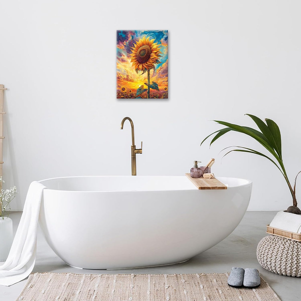 Sunflower Wall Art Canvas Yellow Floral Wall Decor Prints Framed Painting Pictures Gifts Artwork for Bathroom Bedroom Living Dining 16"x20"