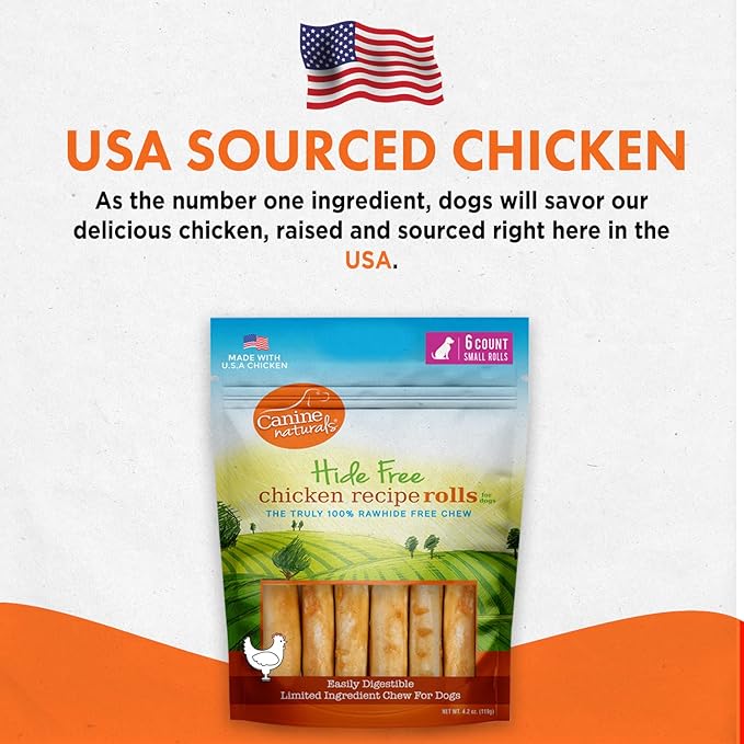 Canine Naturals Chicken Recipe Chew - Rawhide Free Dog Treats - Made from USA Raised Chicken - All-Natural and Easily Digestible - 5 Pack of 7 Inch Large Rolls for Dogs 50-75lb