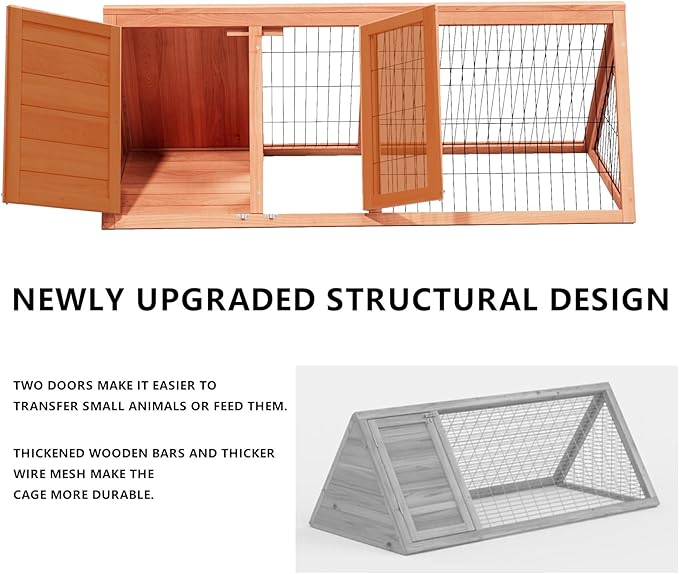 A-Frame Quail Coop,Wooden Quail Cage Indoor Outdoor,Triangle Rabbit Hutch with 2 Doors & Ventilating Wire for Small Animals,Sold by XilishppEcxEco (Ntural Wood)
