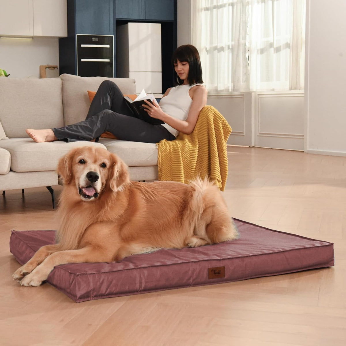Outdoor Extra Large Dog Bed for Big Dogs, Waterproof Dog Bed for Large Dogs, Egg Crate Foam XL Pet Bed with Removable Washable Oxford Cooling Cover, Pink