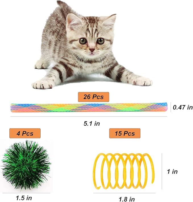 ISMARTEN 45-Piece Cat Toy Set - Springs, Balls, Tube, Pom Poms for Kittens to Swat, Bite, Hunt (Random Color)