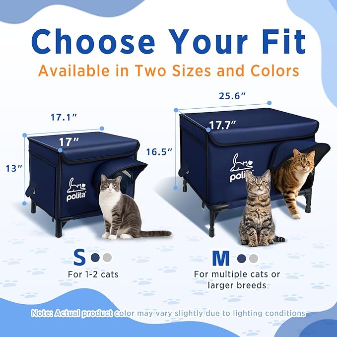 Rugged Heated Cat House for Outdoor Cats in Winter, Extremely Insulated & 100% Weatherproof, Elevated Feral Cat Shelter with Waterproof Eaves & Safe Escape Door for Stray & Barn Cats