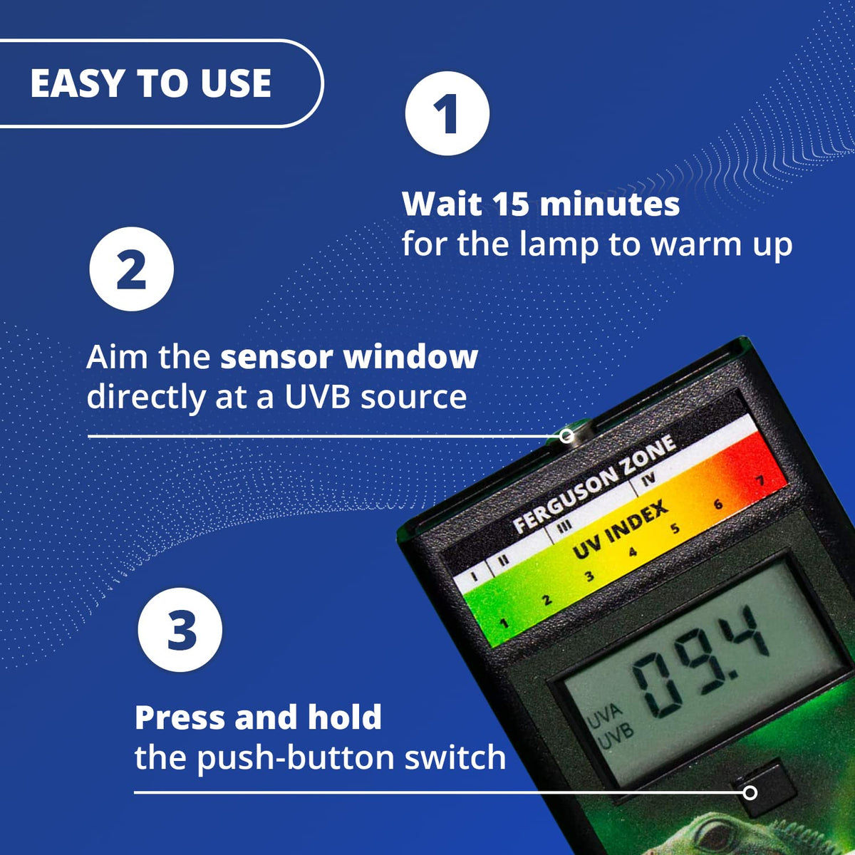 Model 6.5R Reptile UV Index Meter, Handheld Digital Radiometer for Measuring Ultraviolet Light, Measures 280-400 nm with Range from 0-199.9 UV Index, Made in USA, ABS Polymer, Black