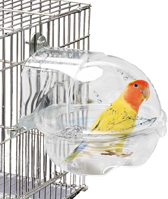 kathson Bird Bath Box for Cage Parakeet Bath Tub Parrot Hanging Bathtub Cube No-Leakage Birds Bath Shower Box Bowl Cage Accessory for Small Birds Lovebird Canary Cockatiel, Acrylic Clear(Transparent)