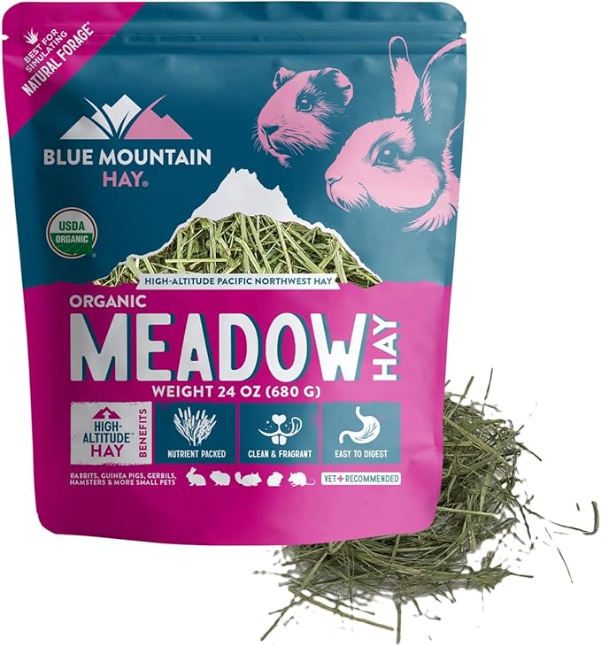 Blue Mountain Hay | Fresh Organic Meadow Hay (24 Ounce) | Mimics Natural Forage | High-Altitude Hay Pet Food for Rabbits, Guinea Pigs, Chinchillas, Hamsters, and Other Small Pets