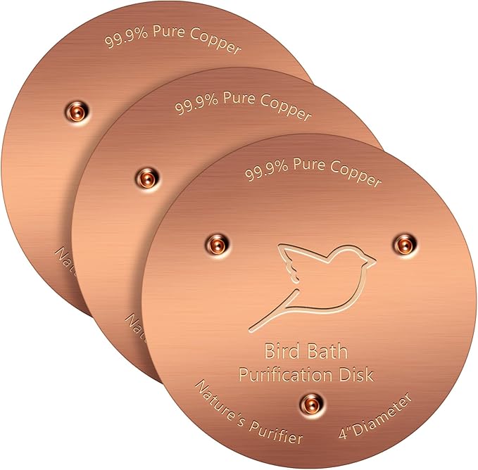 NNG 3 Pack Bird Bath Copper Disk,1mm Thick Reinforced 99.9% Pure Copper Bird Bath Purification Disk with Triple-Point Support,Physical Safe Water Cleaner for Outdoor Birdbaths Bowls,All-Season Use