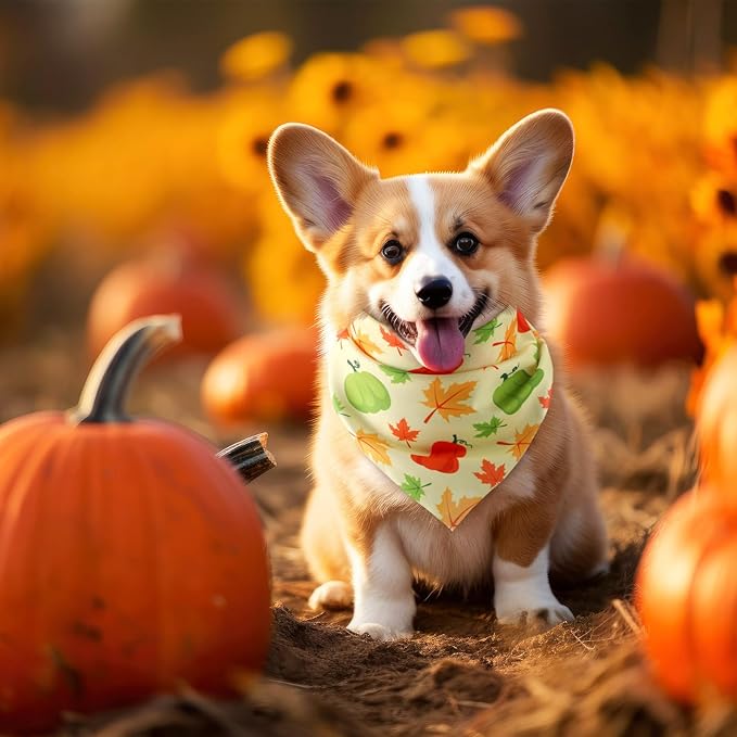 Weewooday 50 Pcs Fall Dog Bandanas Bulk Pumpkin Maple Leaves Thanksgiving Autumn Bandanas for Bibs Adjustable Scarf for Small Medium Large Pet Cat Costume(Leaves Pattern, 19.7 x 13.8 x 13.8 Inch)