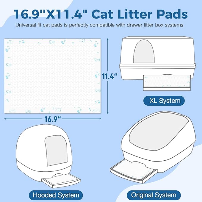 Cat Pads Refills 16.9 x 11.4 inches 100 Count Super Absorbent Pee Pads with Odor Control Compatible with Tidy Cats Breeze Litter System