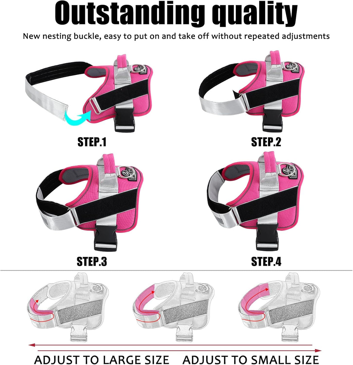 Bolux Dog Harness, No-Pull Reflective Dog Vest, Breathable Adjustable Pet Harness with Handle for Outdoor Walking - No More Pulling, Tugging or Choking (Fuchsia, XX-Large (Pack of 1))